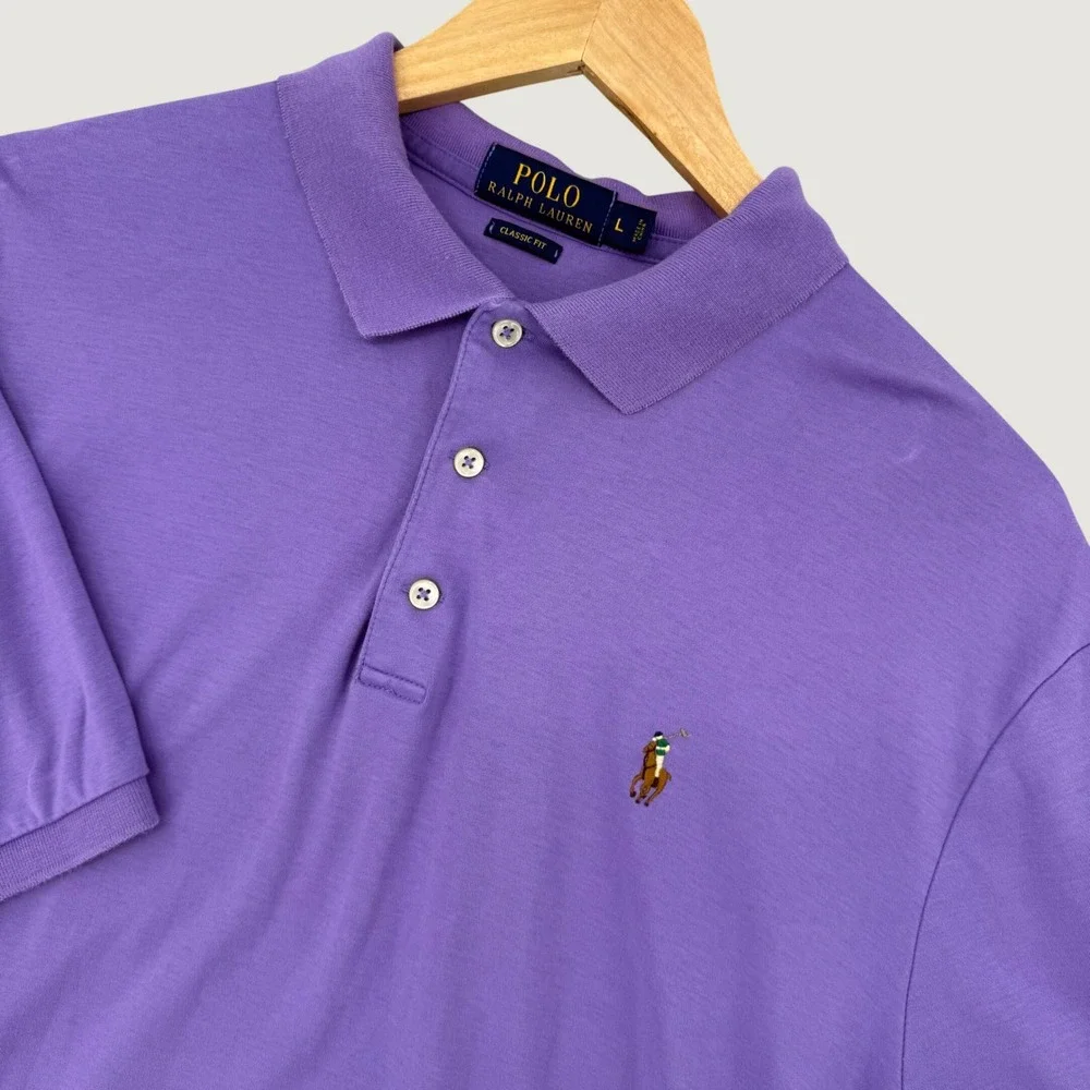 Polo Ralph Lauren Polo Shirt Mens Large Classic Fit Purple Short Sleeve